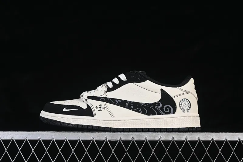 All categories Air Jordan Jordan series basketball shoes Air Jordan 1 Low High-end customized low-top sneakers Travis Scott x Fragment Design x Air Jordan 1 Low OG SP AJ1 Joe 1 Crow Heart co-branded printed suede beige low-top cultural casual sneakers DD7866-108